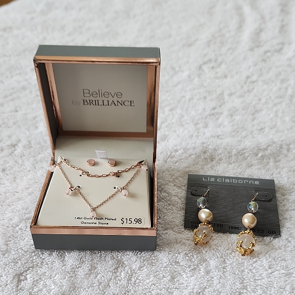 Liz Claibourne Gold Filled Earwire Pierced Earrings And Believe Brilliance Set